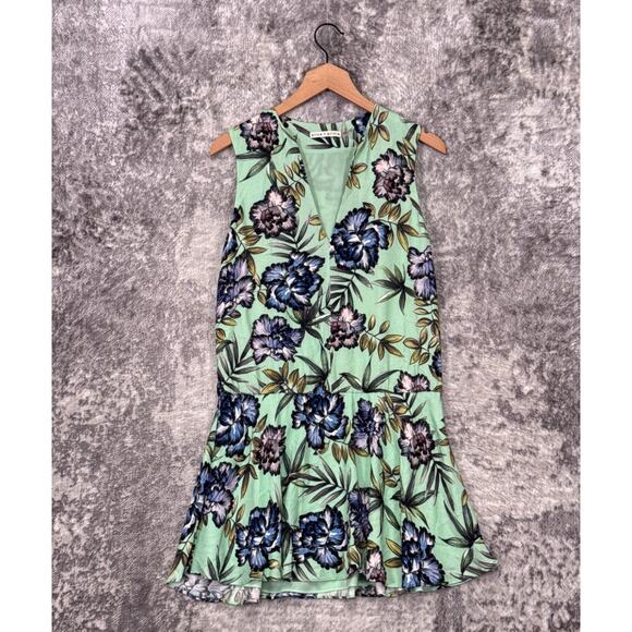 Alice Olivia Dress 6 Womens Green Floral Drop Waist Sleeveless Mini - Picture 1 of 8